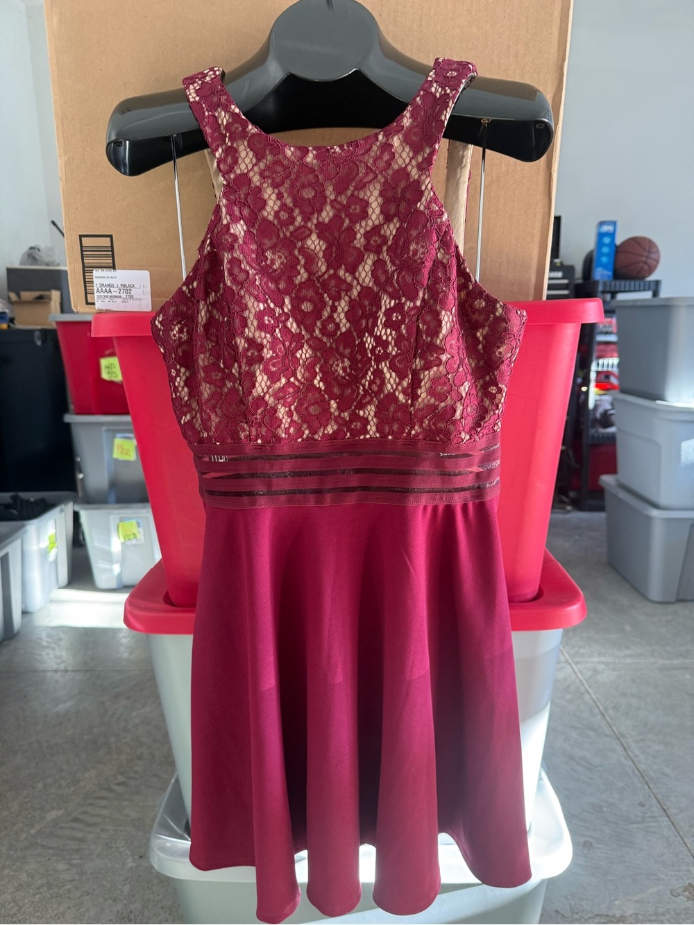 Wine Lace Bodice Party Dress mp26